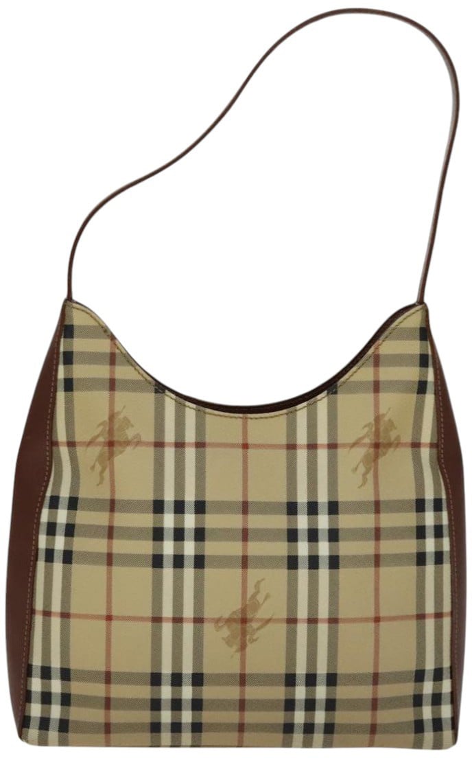 Burberry Burberry Shoulder Bag Haymarket Coated Canvas Medium Beige