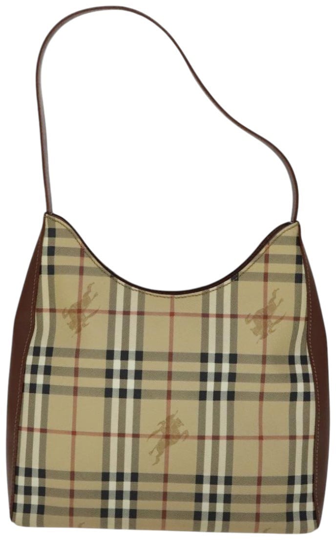 Burberry Burberry Shoulder Bag Haymarket Coated Canvas Medium Beige