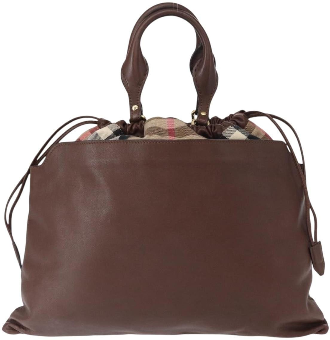 Burberry Burberry Big Crush Tote Leather and House Check Canvas Large Bruin