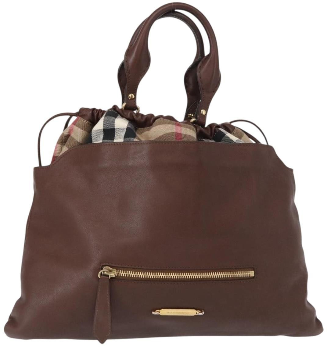Burberry Burberry Big Crush Tote Leather and House Check Canvas Large Bruin