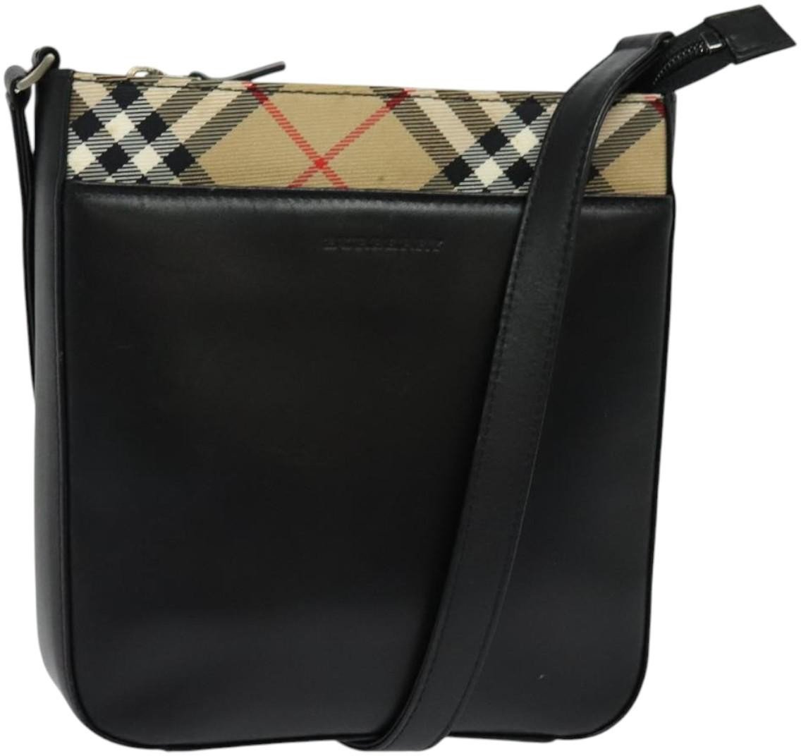 Burberry Burberry Front Pocket Flap Messenger Leather with Vintage Check Canvas Zwart