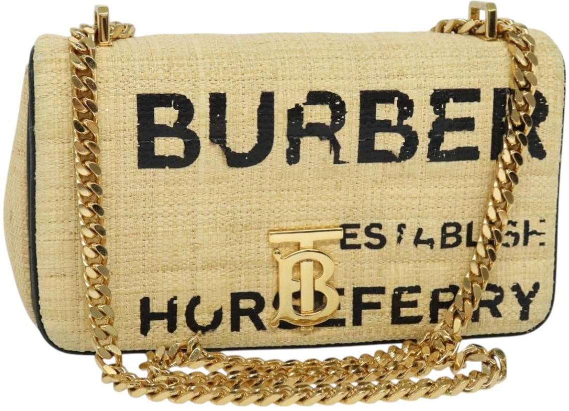 Burberry Burberry Lola Shoulder Bag Printed Raffia Small Beige