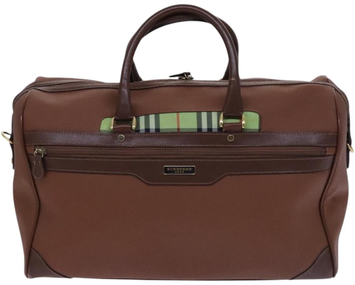 Burberry Burberry Front Pocket Zip Boston Bag House Check Canvas and Leather Bruin