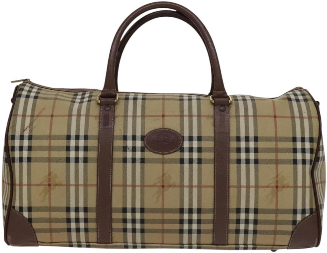 Burberry Burberry Convertible Weekend Duffle Bag Haymarket Coated Canvas Large Beige
