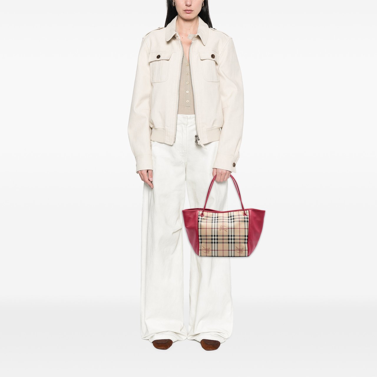 Burberry Small Haymarket Check Coated Canvas Canterbury Tote Bruin