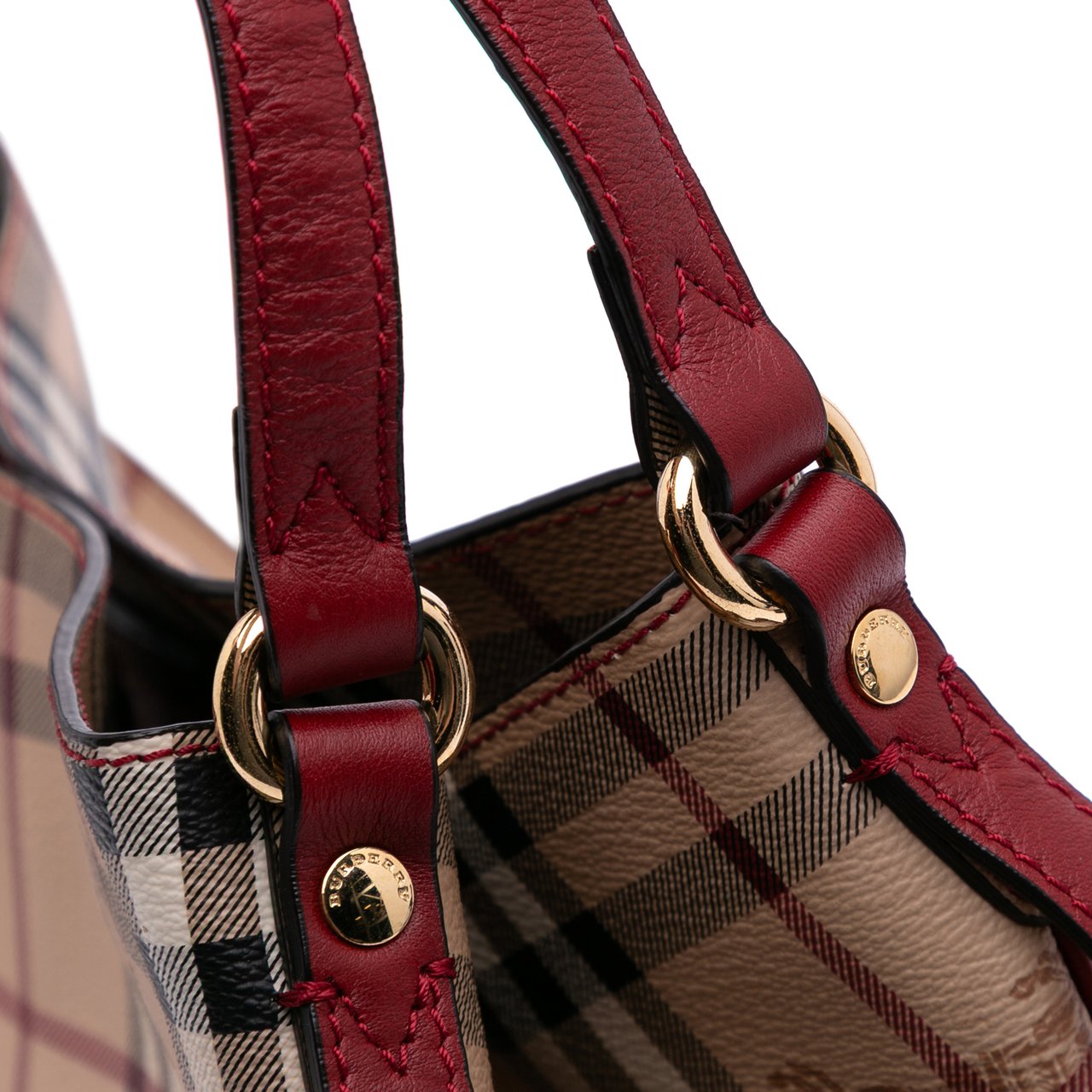 Burberry Small Leather Trimmed Haymarket Check Coated Canvas Canterbury Tote Bruin