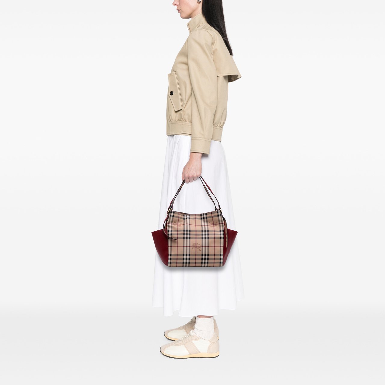 Burberry Small Leather Trimmed Haymarket Check Coated Canvas Canterbury Tote Bruin