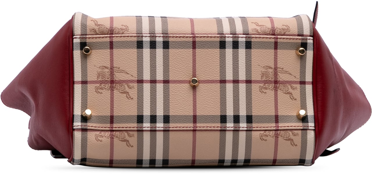 Burberry Small Leather Trimmed Haymarket Check Coated Canvas Canterbury Tote Bruin