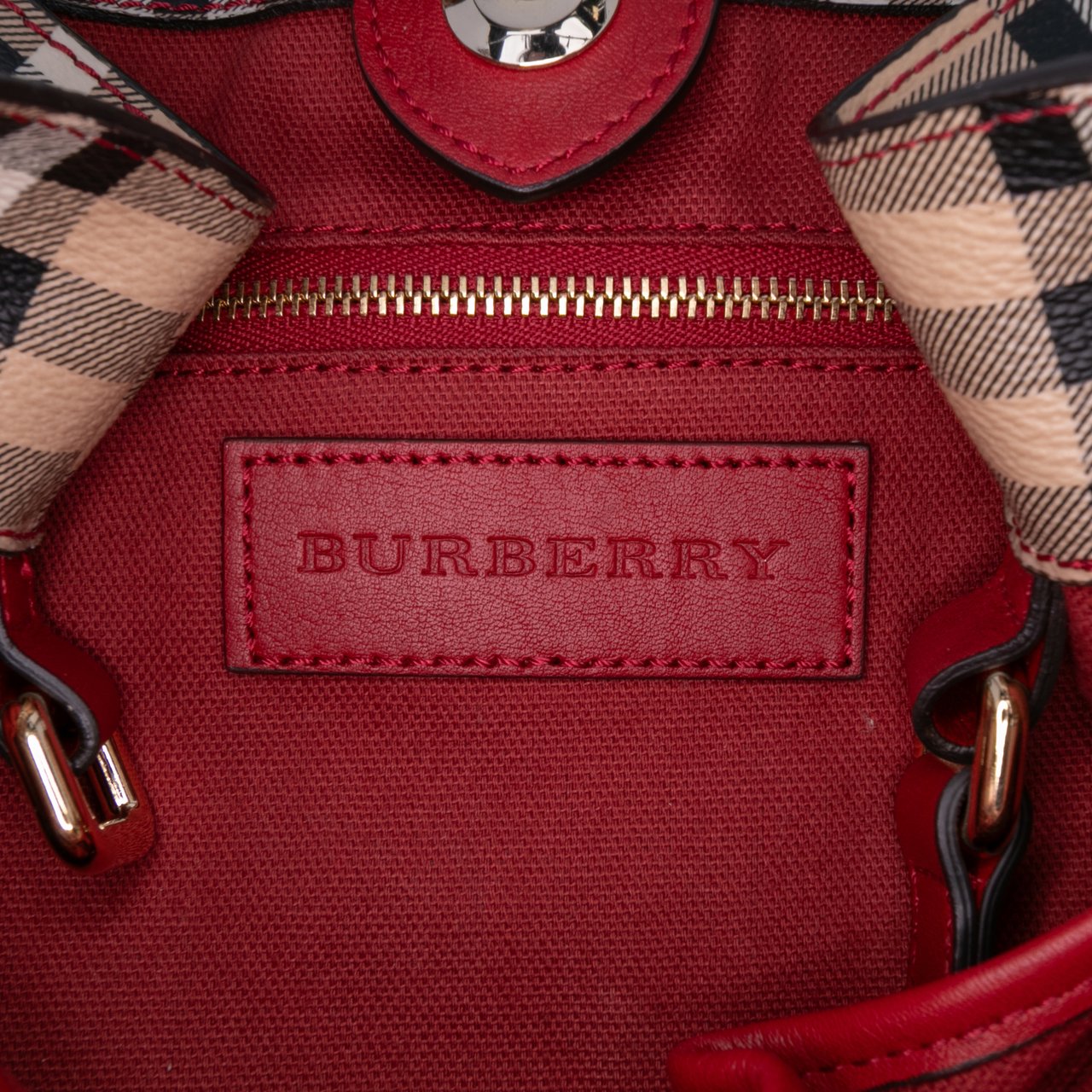 Burberry Small Leather Trimmed Haymarket Check Coated Canvas Canterbury Tote Bruin