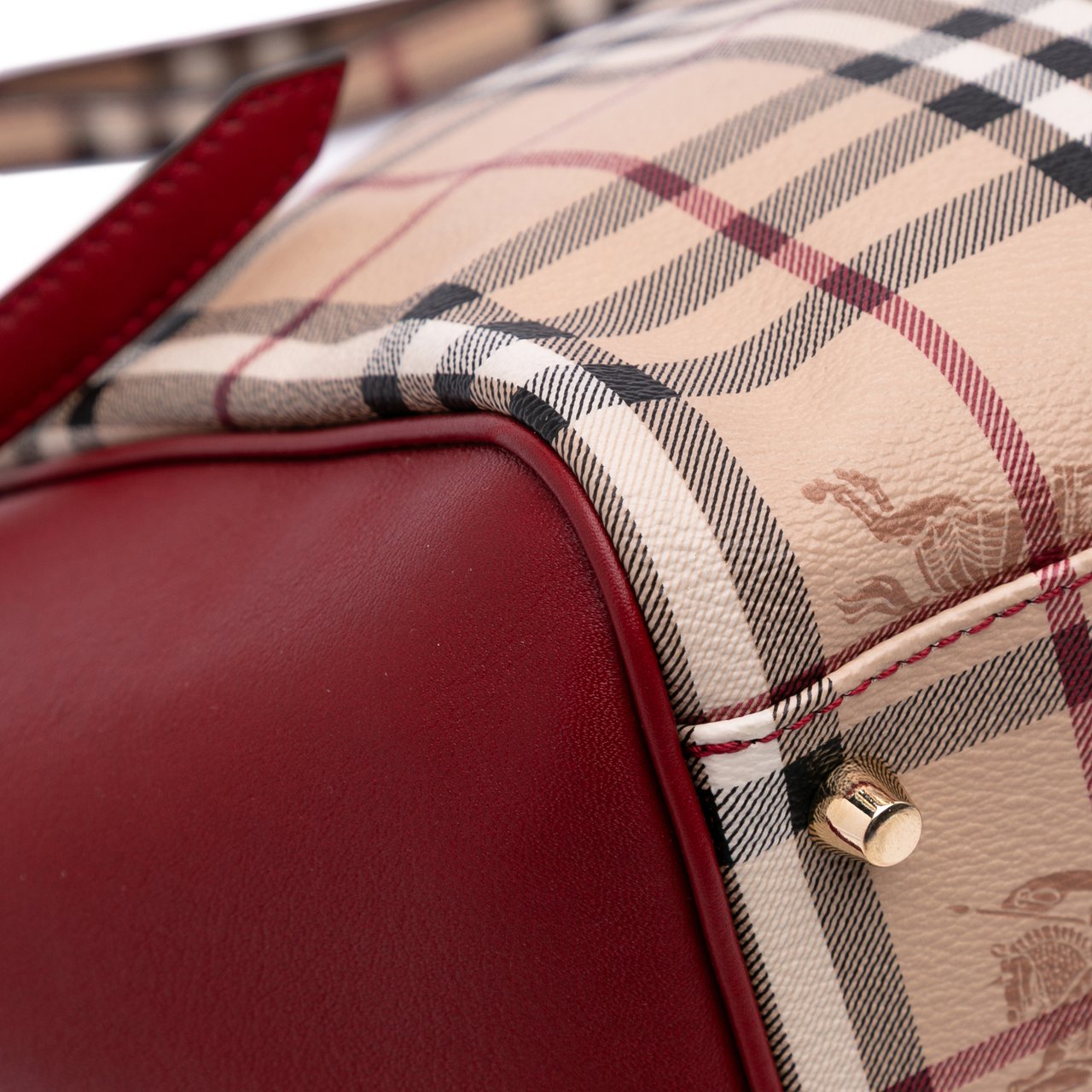 Burberry Small Leather Trimmed Haymarket Check Coated Canvas Canterbury Tote Bruin