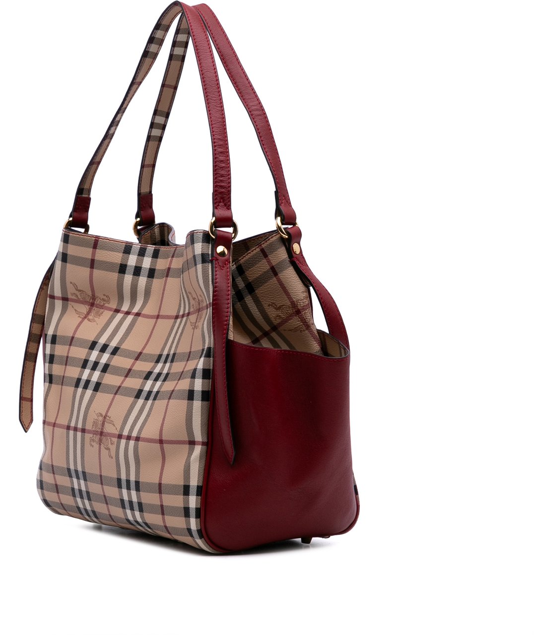 Burberry Small Leather Trimmed Haymarket Check Coated Canvas Canterbury Tote Bruin