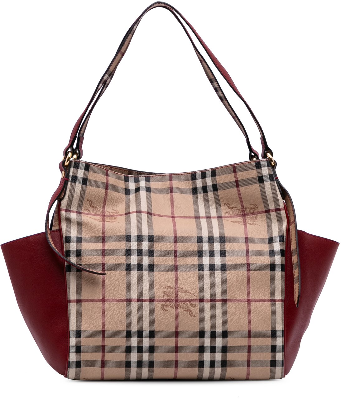 Burberry Small Leather Trimmed Haymarket Check Coated Canvas Canterbury Tote Bruin