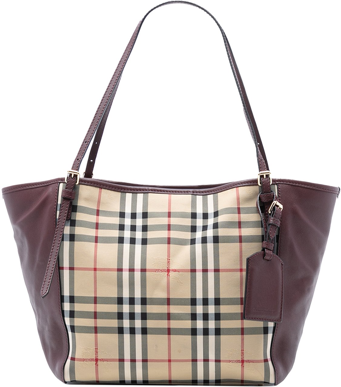 Burberry Small Haymarket Check Canvas and Leather Canterbury Tote Bruin