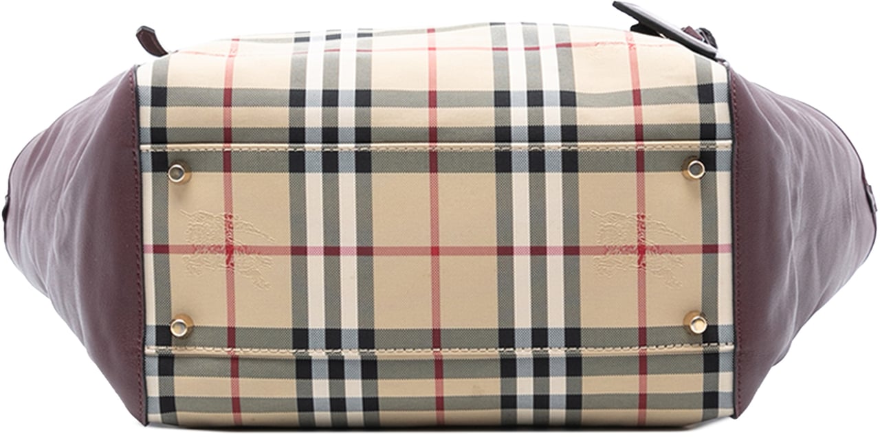 Burberry Small Haymarket Check Canvas and Leather Canterbury Tote Bruin