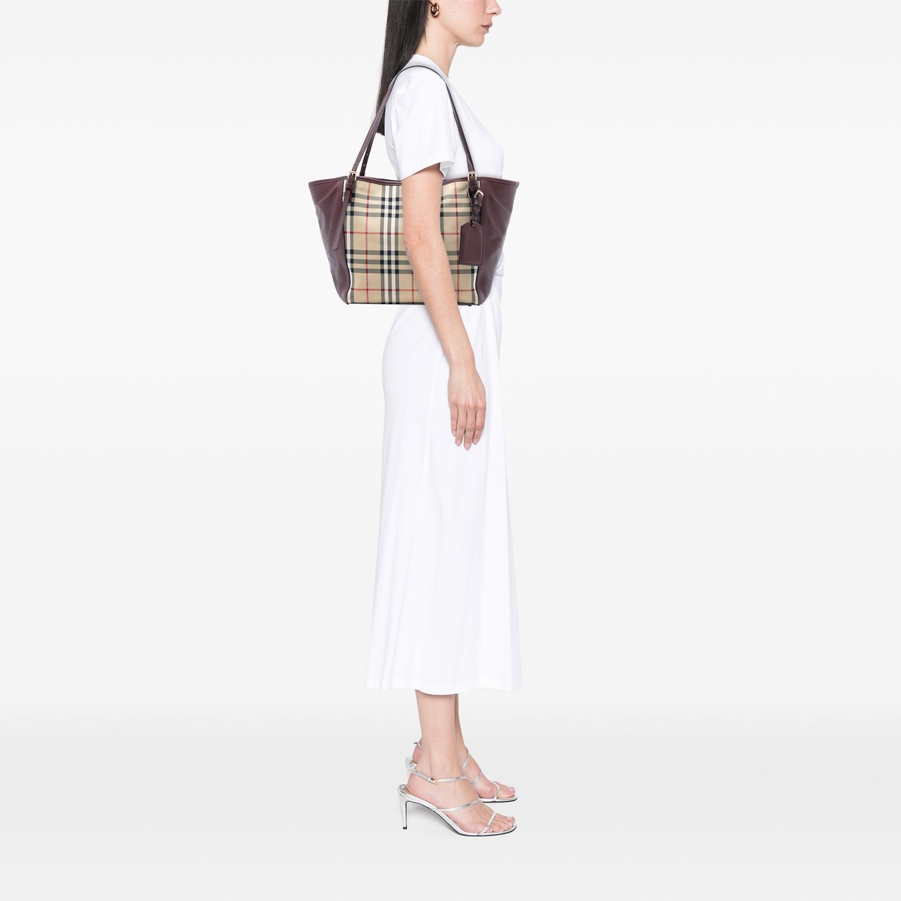 Burberry Small Haymarket Check Canvas and Leather Canterbury Tote Bruin