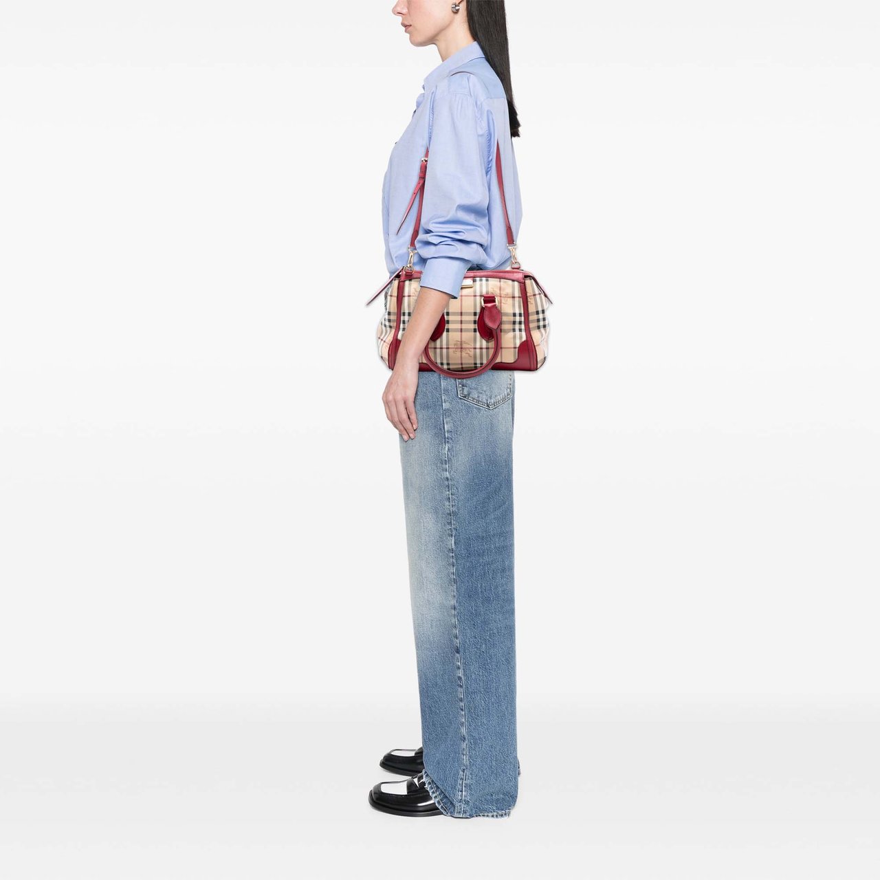 Burberry Small Haymarket Check Coated Canvas Gladstone Satchel Bruin