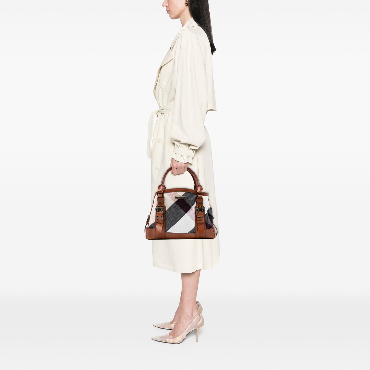 Burberry Mega Check Canvas Marston Tote Bruin