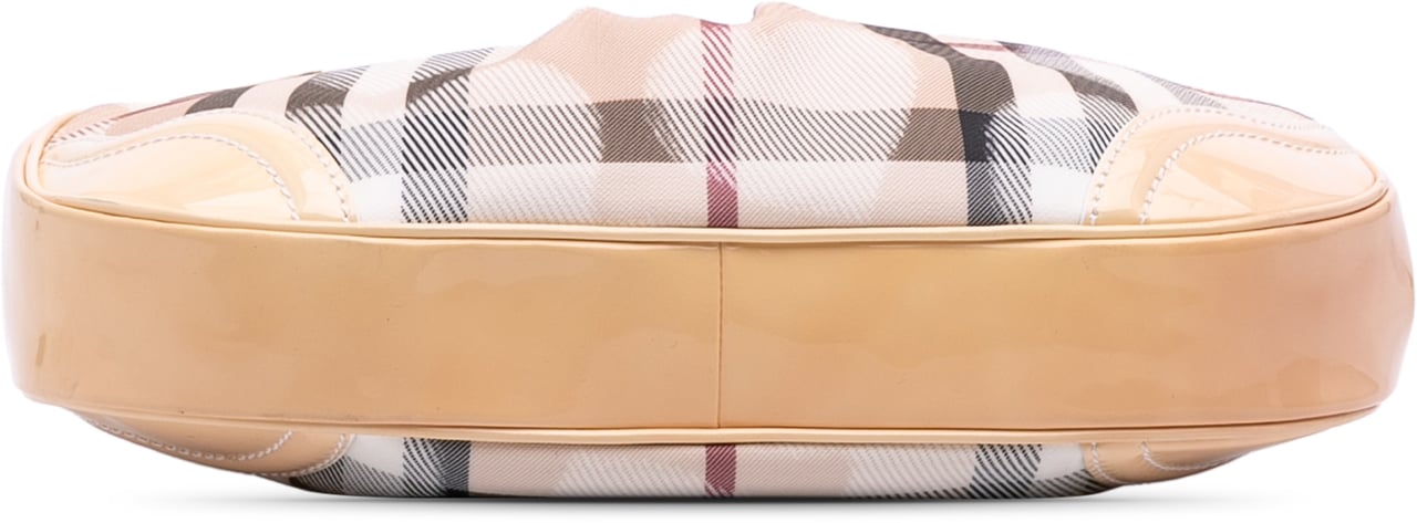 Burberry Patent Trimmed House Check Coated Canvas Hearts Shoulder Bag Bruin