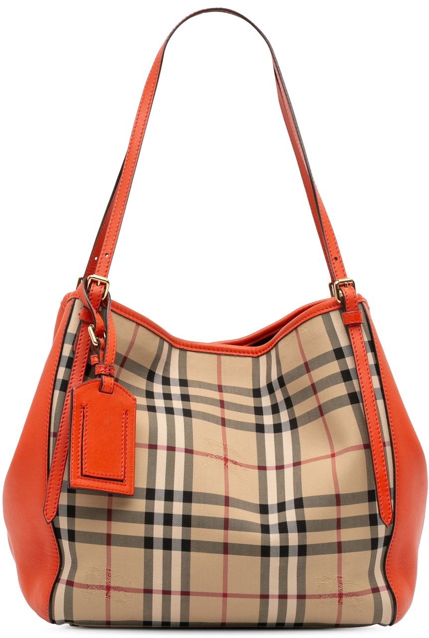 Burberry Small Haymarket Check Canvas and Leather Canterbury Tote Bruin