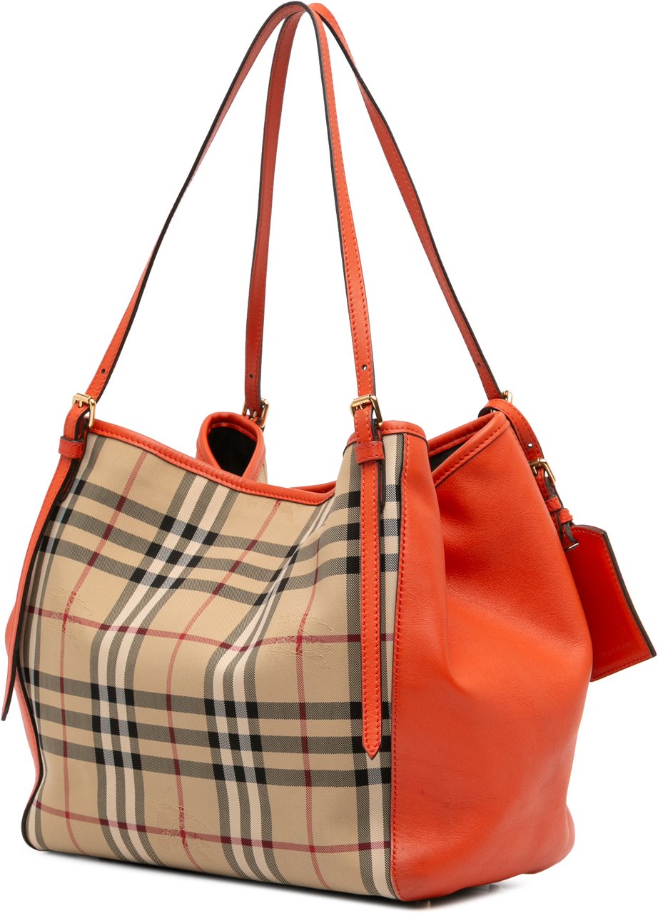 Burberry Small Haymarket Check Canvas and Leather Canterbury Tote Bruin