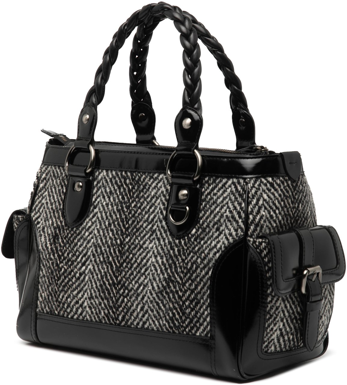 Burberry Leather Trimmed Wool Cargo Handbag Zwart