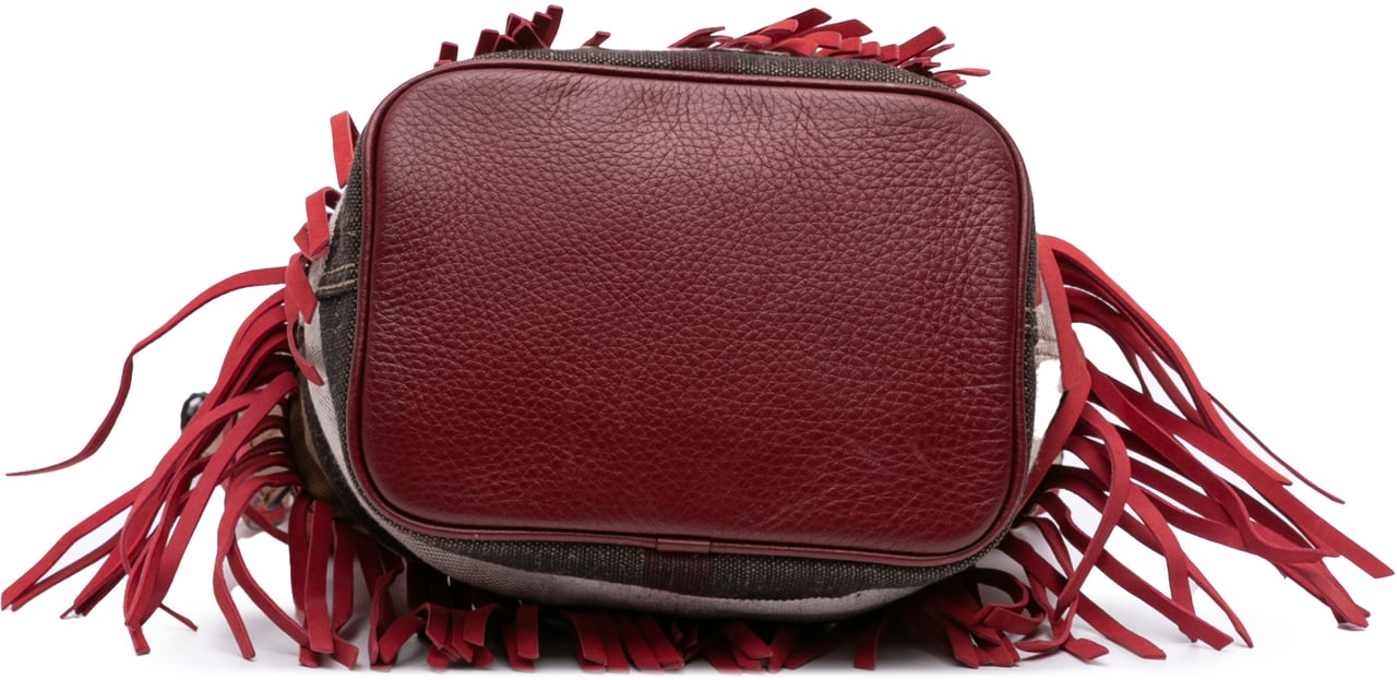 Burberry Small Mega Check Canvas and Suede Fringe Belgrove Bucket Bag Rood