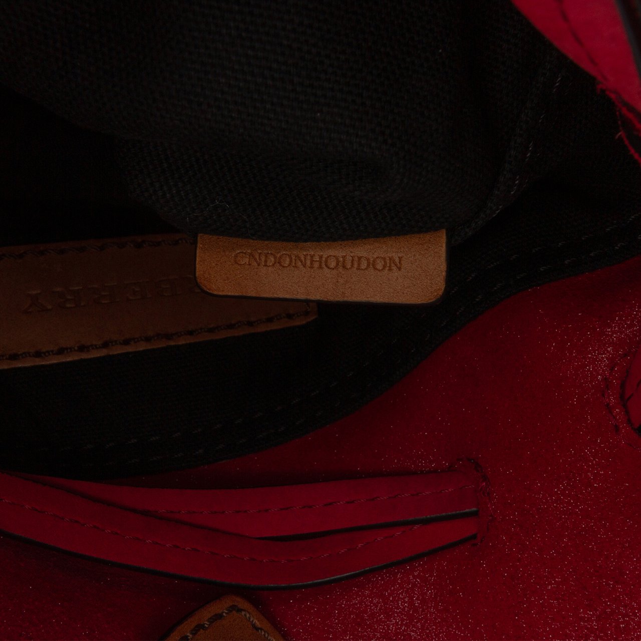 Burberry Small Mega Check Canvas and Suede Fringe Belgrove Bucket Bag Rood