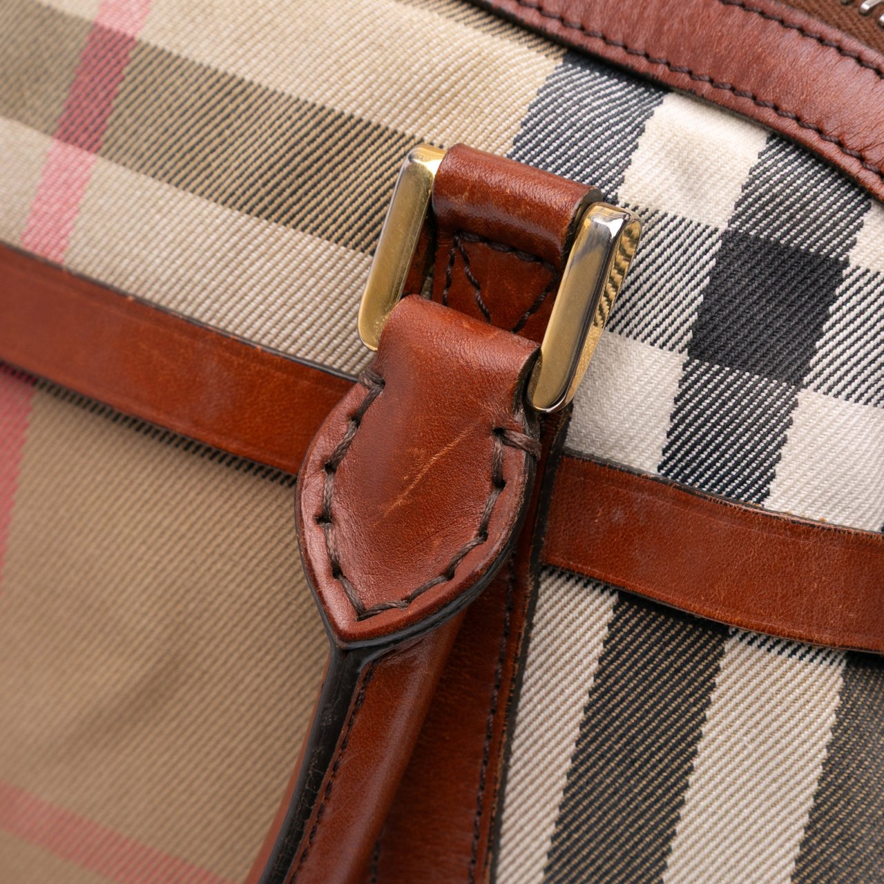 Burberry Small Leather Trimmed House Check Canvas Bridle Orchard Satchel Bruin