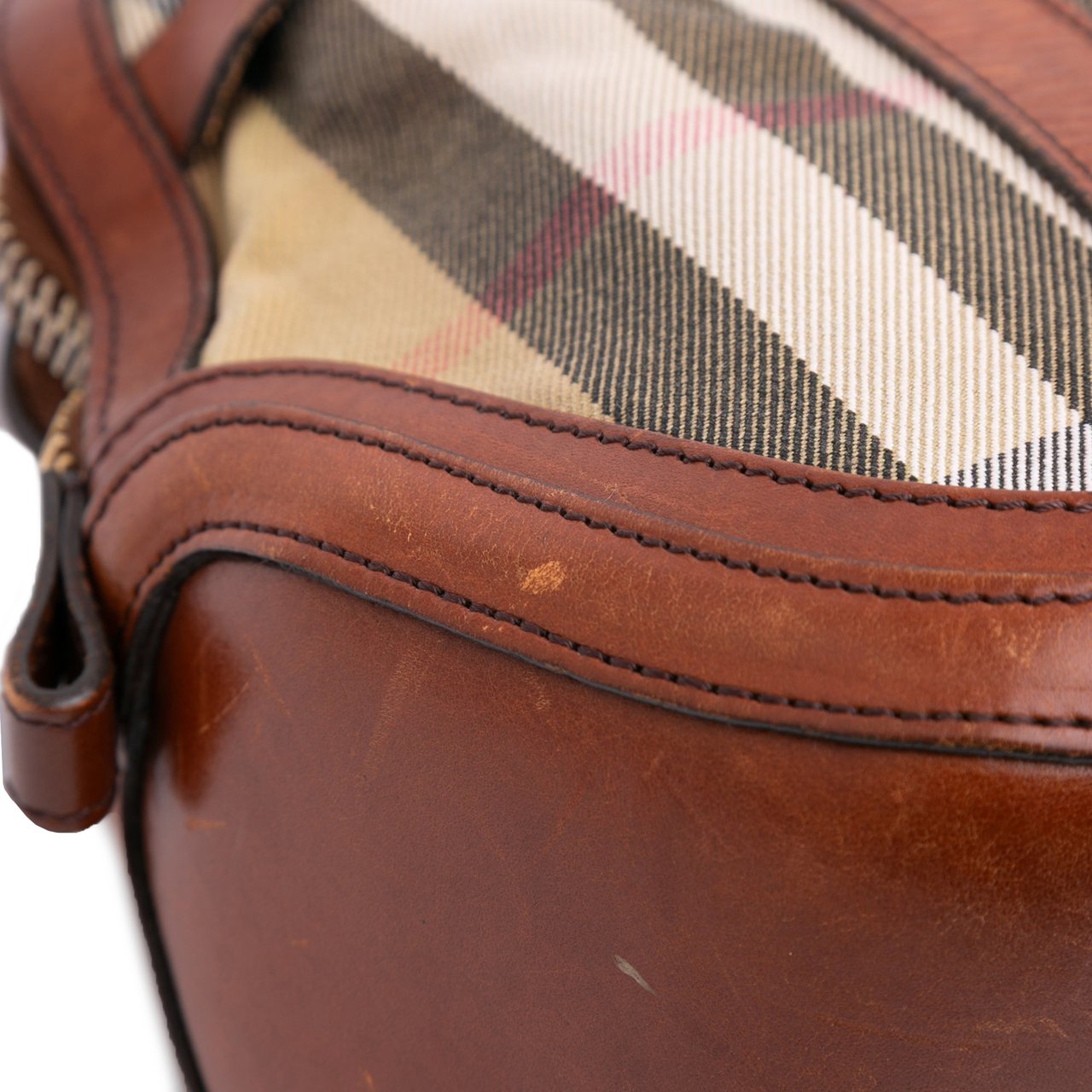 Burberry Small Leather Trimmed House Check Canvas Bridle Orchard Satchel Bruin