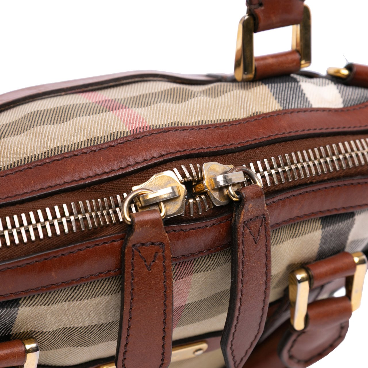 Burberry Small Leather Trimmed House Check Canvas Bridle Orchard Satchel Bruin