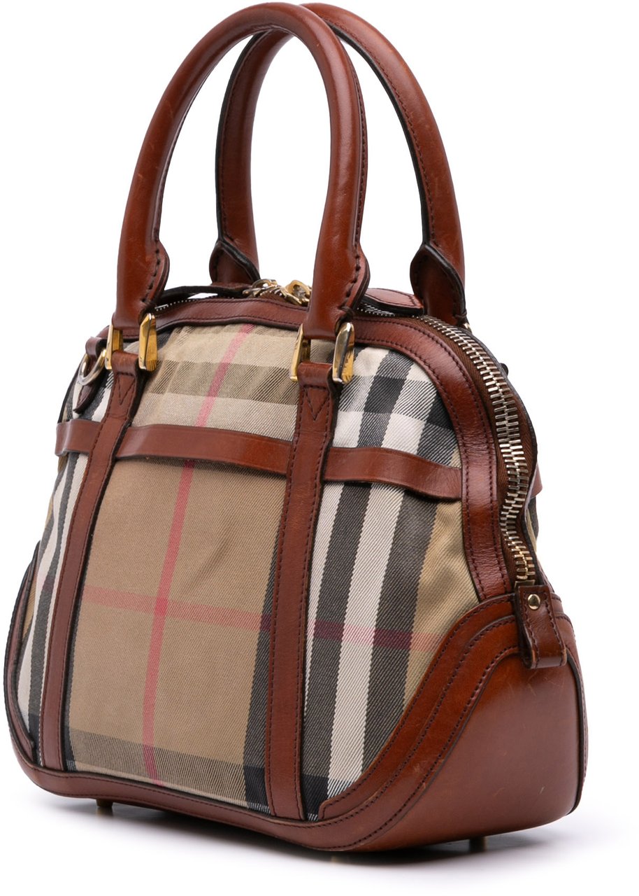 Burberry Small Leather Trimmed House Check Canvas Bridle Orchard Satchel Bruin