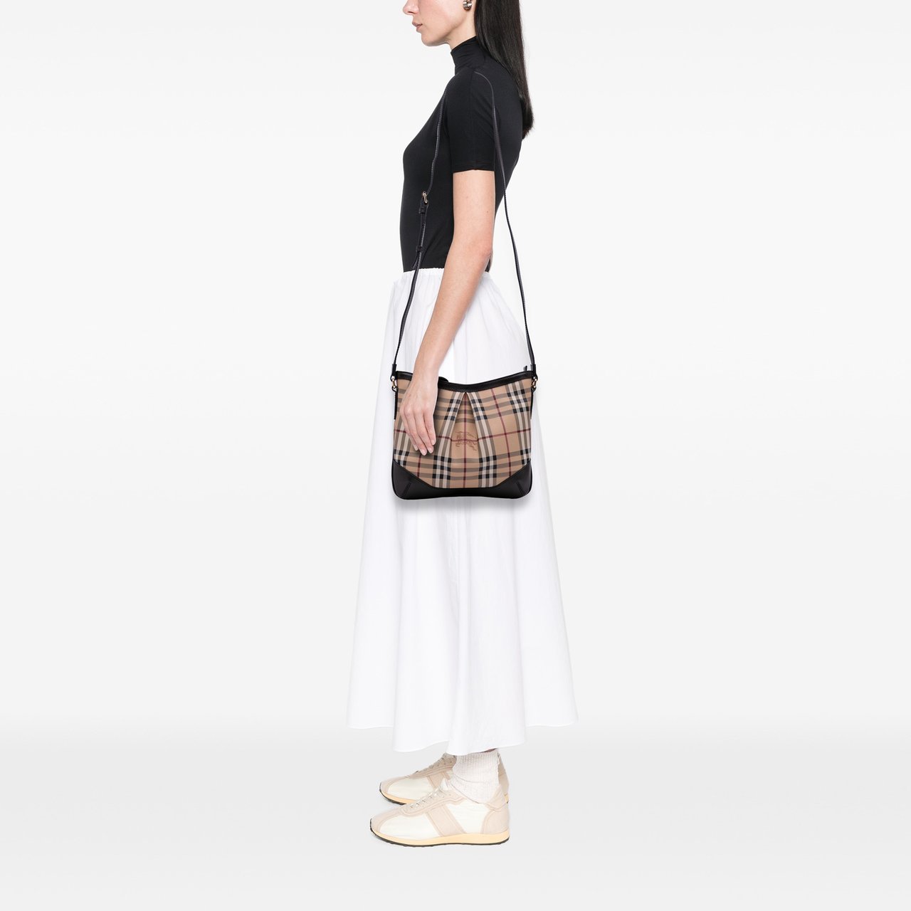 Burberry Medium Haymarket Check Coated Canvas Hartham Crossbody Bruin
