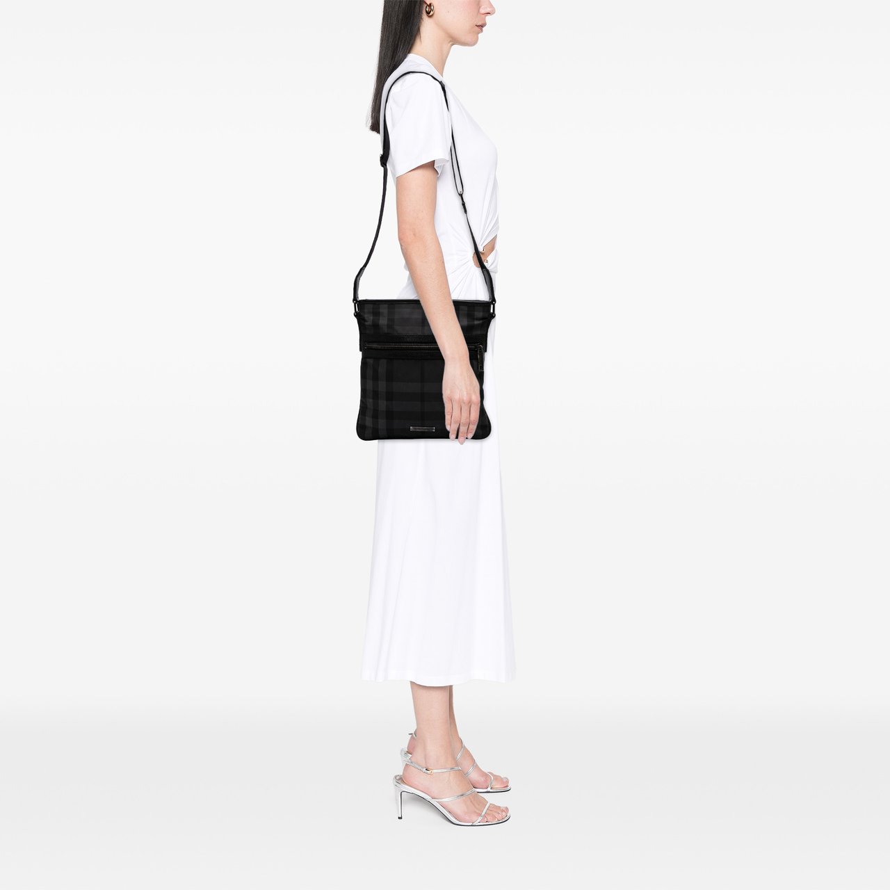 Burberry Smoke Check Canvas Crossbody Grijs
