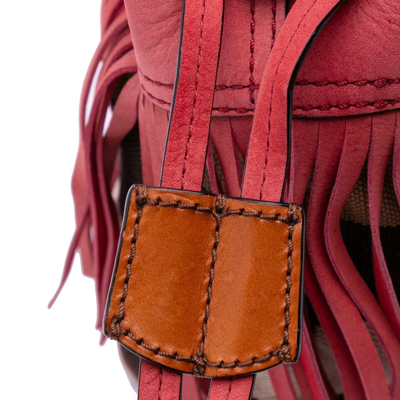 Burberry Small Mega Check Canvas and Suede Fringe Belgrove Bucket Bag Rood