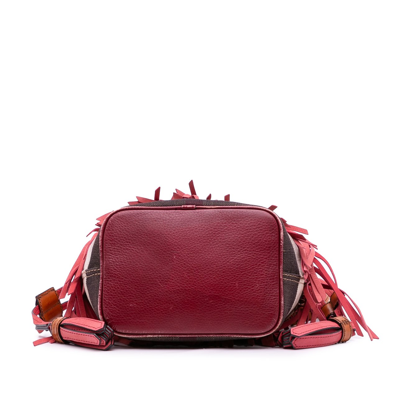 Burberry Small Mega Check Canvas and Suede Fringe Belgrove Bucket Bag Rood