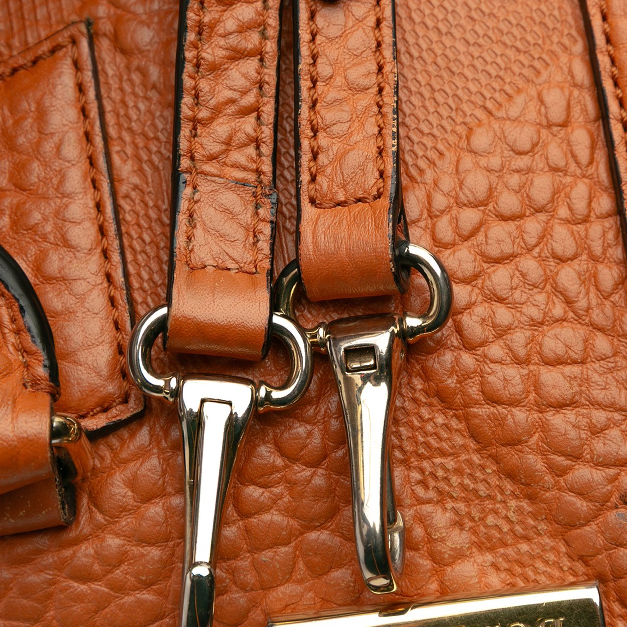 Burberry Small Heritage Grain Check Embossed Leather Orchard Bowling Bag Oranje