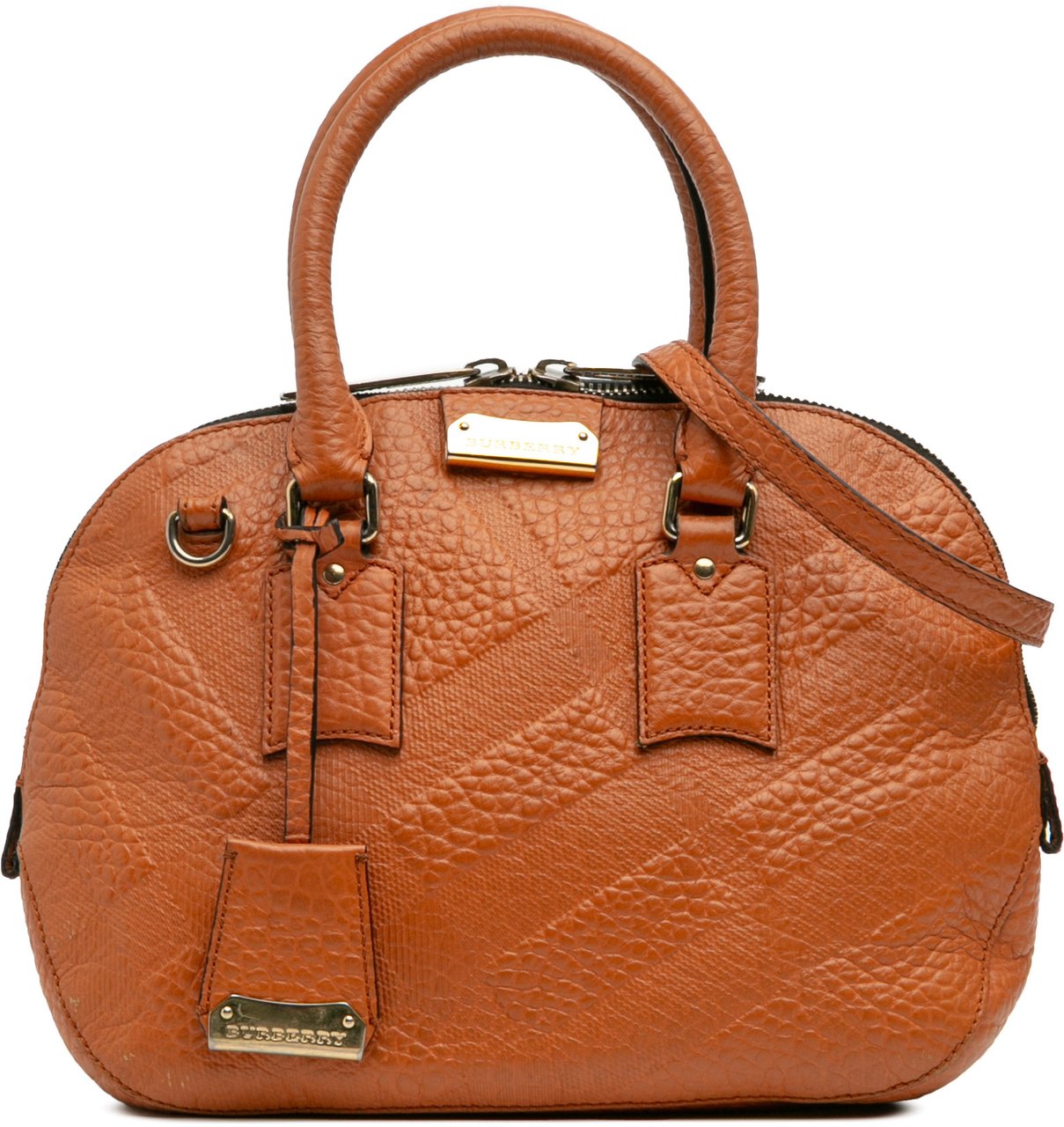 Burberry Small Heritage Grain Check Embossed Leather Orchard Bowling Bag Oranje