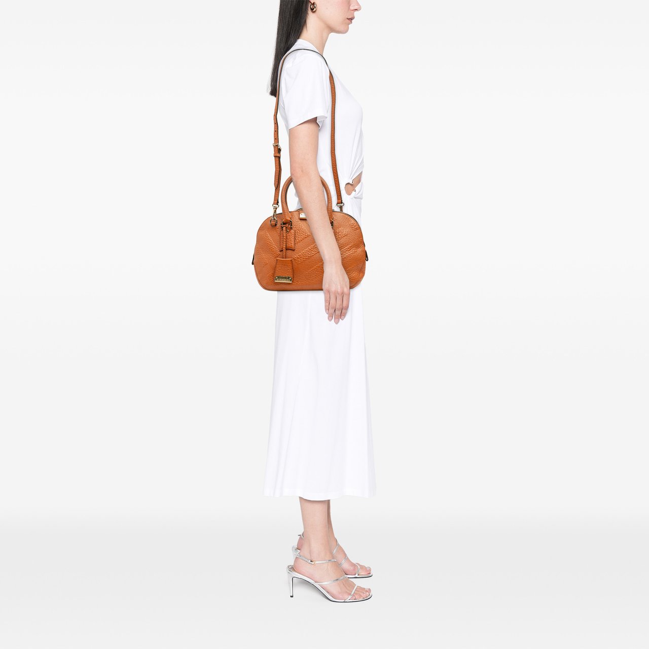 Burberry Small Heritage Grain Check Embossed Leather Orchard Bowling Bag Oranje