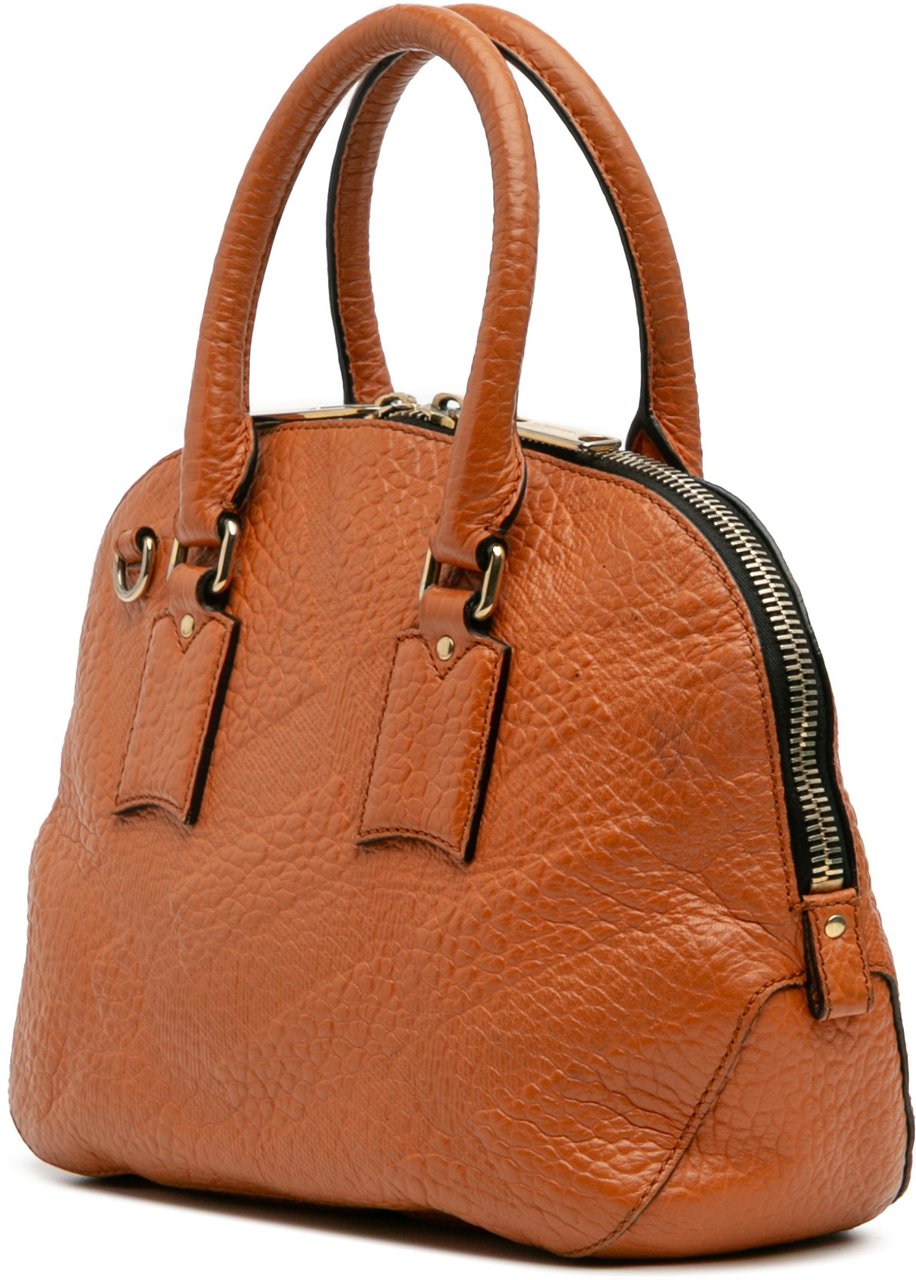 Burberry Small Heritage Grain Check Embossed Leather Orchard Bowling Bag Oranje