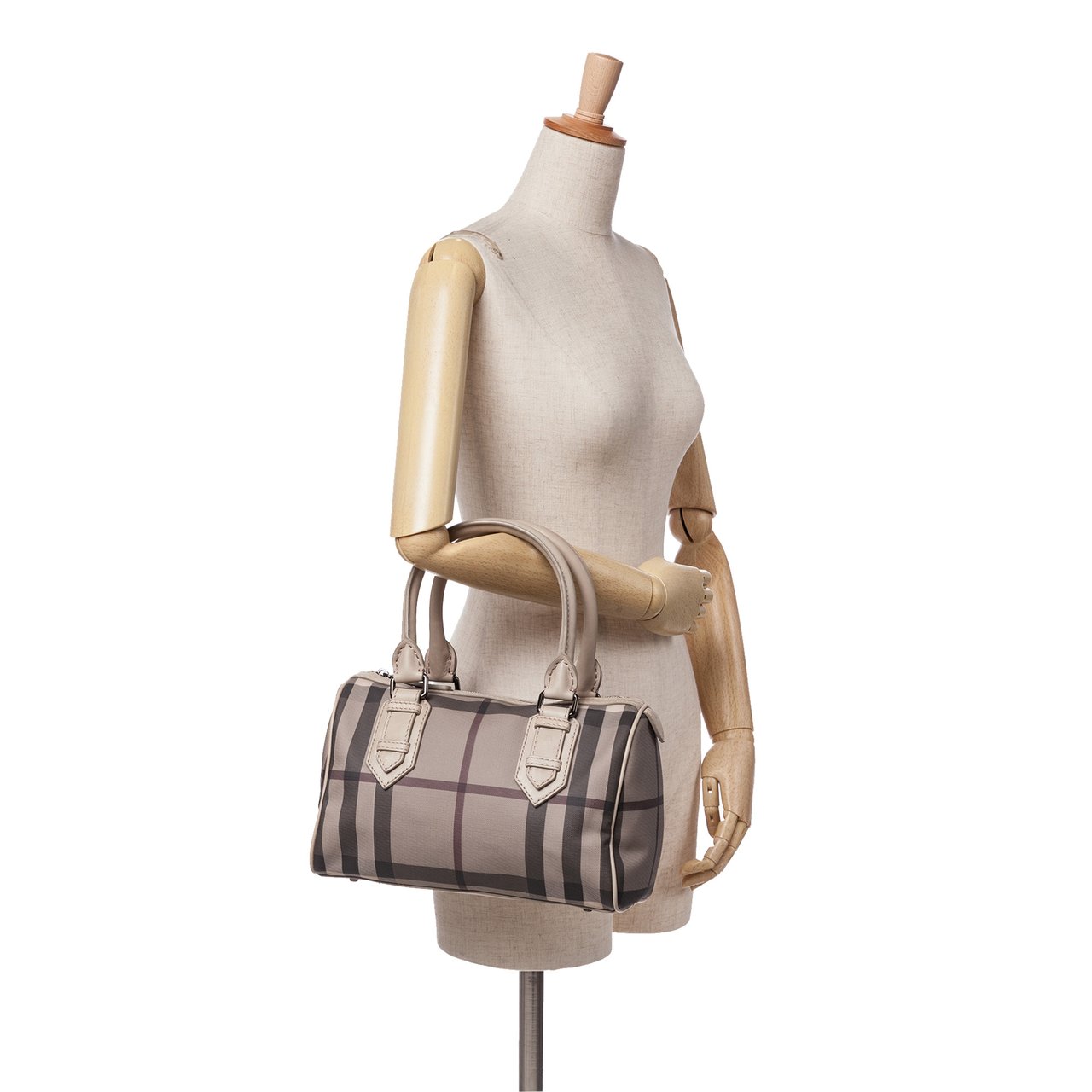 Burberry Smoke Check Coated Canvas Chester Boston Bag Bruin