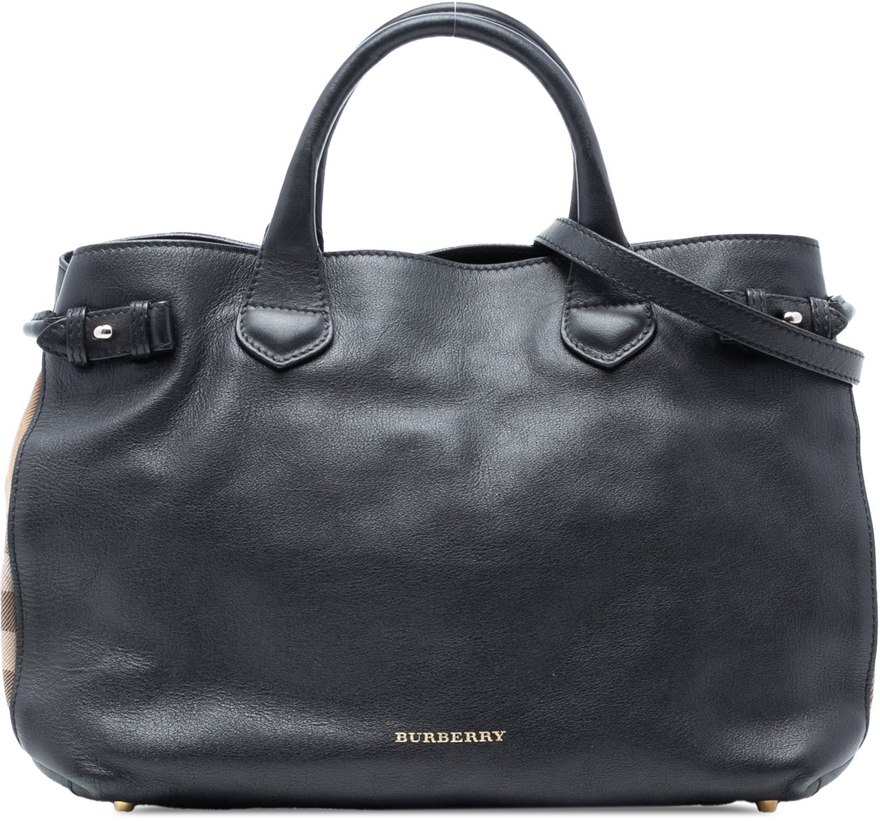 Burberry Medium Leather and House Check Banner Satchel Zwart