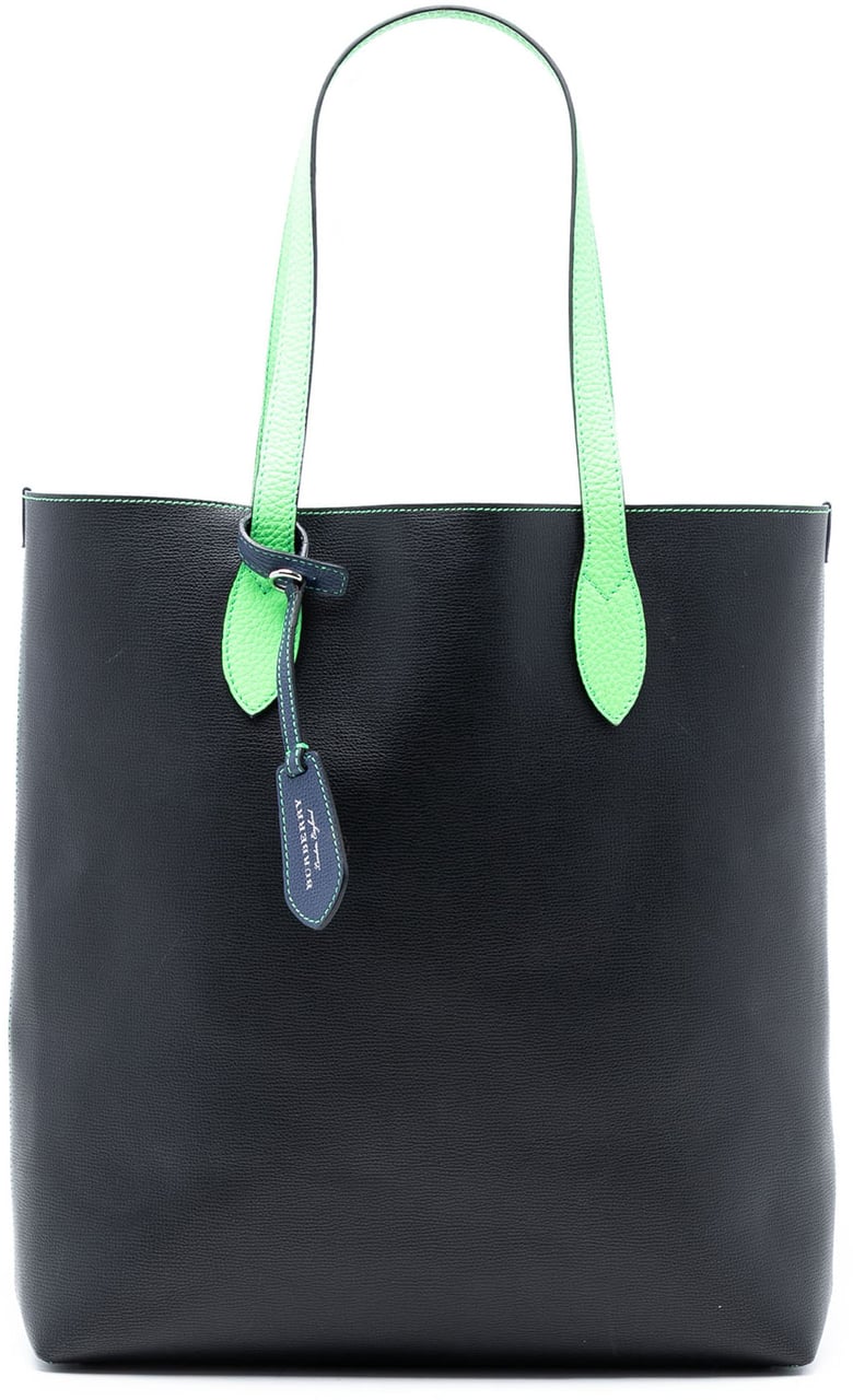 Burberry Grained Leather and Haymarket Check Coated Canvas Reversible North South Tote Zwart