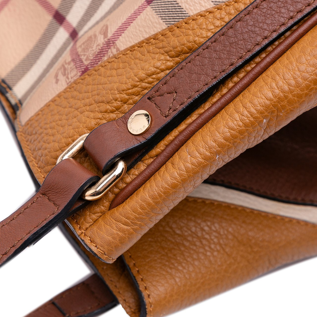 Burberry Small Leather Trimmed Haymarket Check Coated Canvas Canterbury Tote Bruin