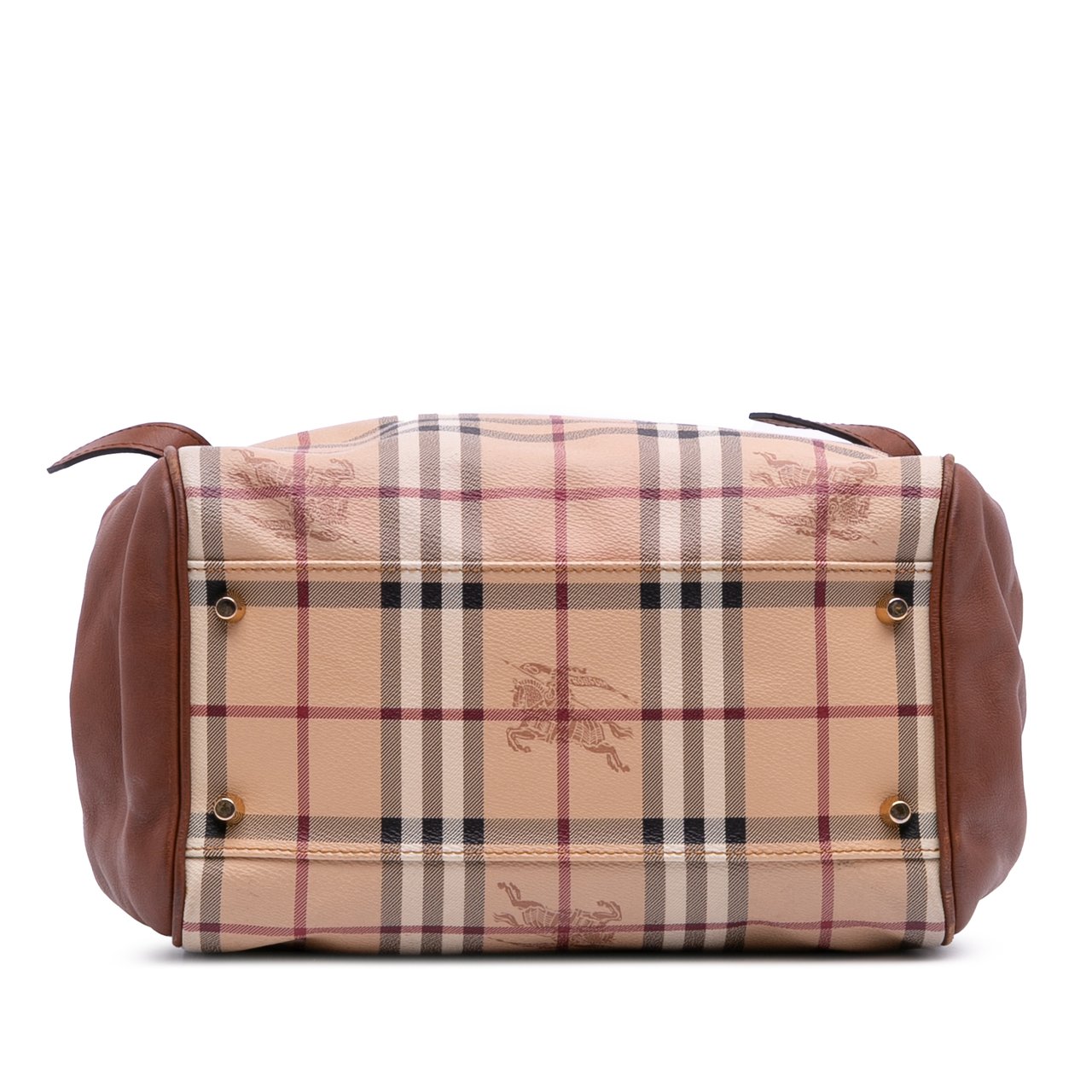 Burberry Small Leather Trimmed Haymarket Check Coated Canvas Canterbury Tote Bruin