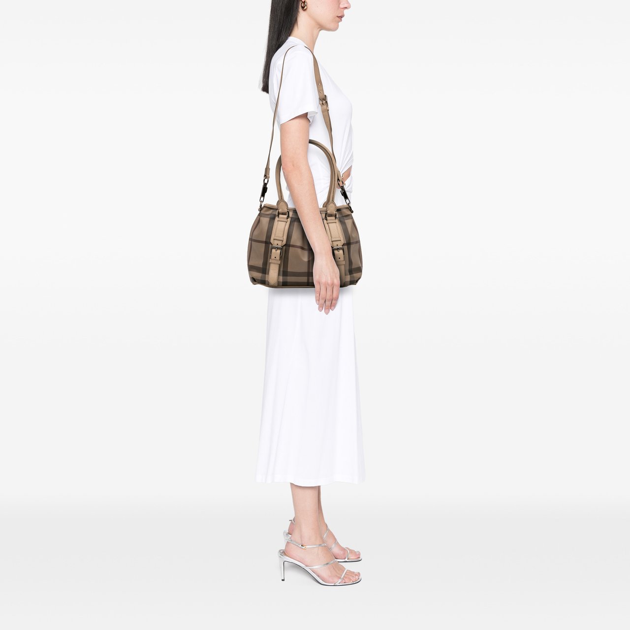 Burberry Smoke Check Coated Canvas Northfield Satchel Bruin