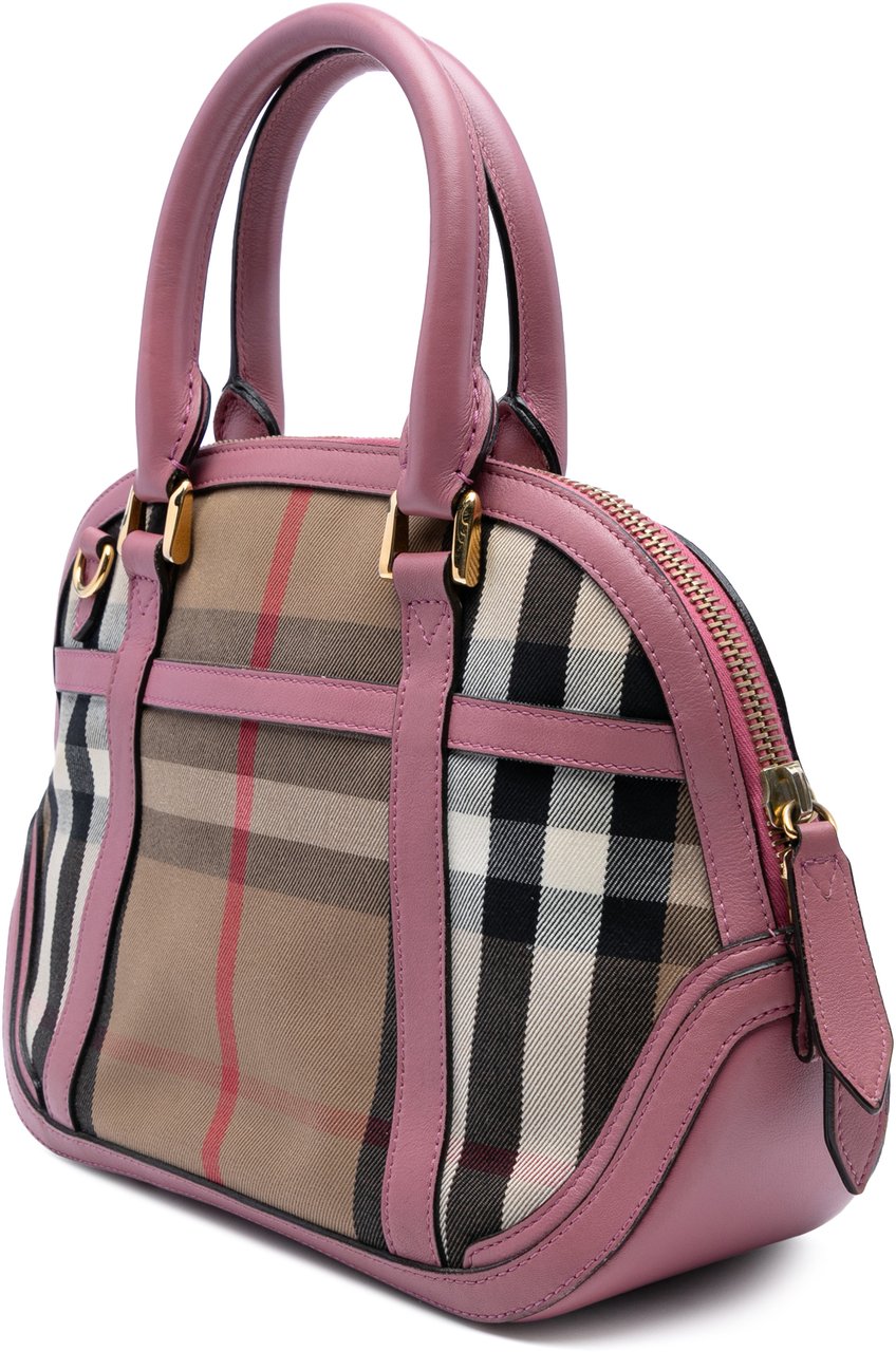 Burberry Small Leather Trimmed House Check Canvas Bridle Orchard Satchel Bruin