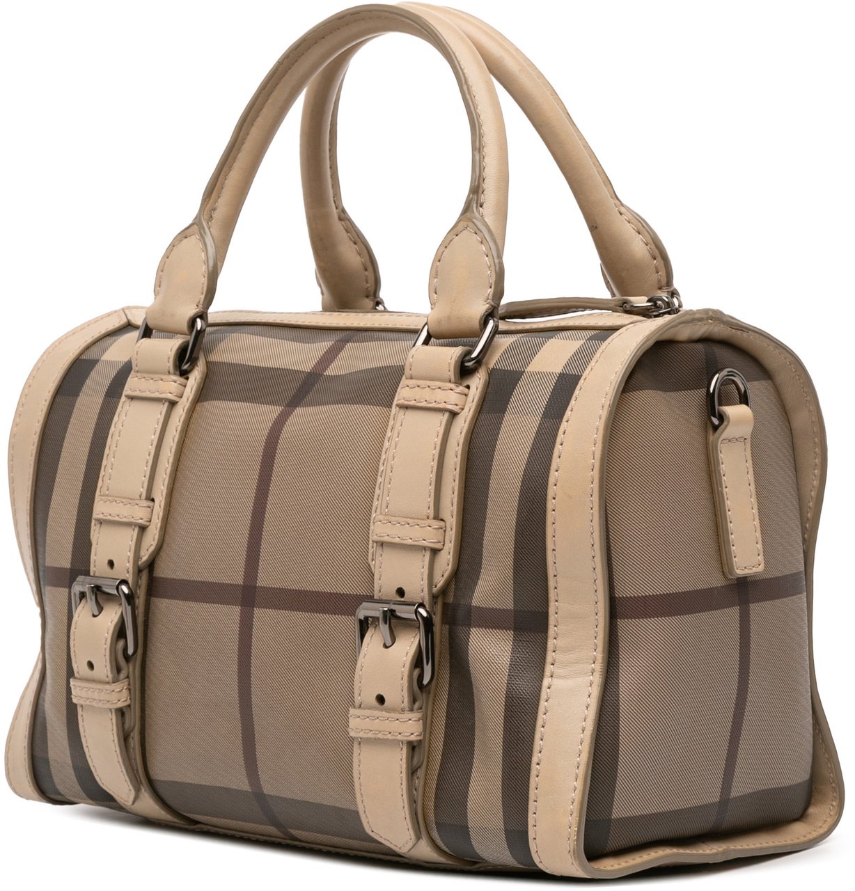 Burberry Smoke Check Coated Canvas Chester Boston Bag Bruin