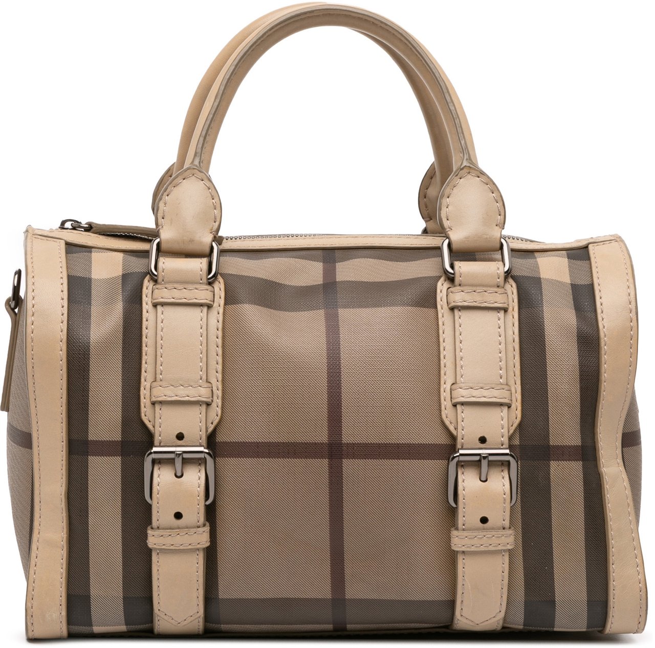 Burberry Smoke Check Coated Canvas Chester Boston Bag Bruin