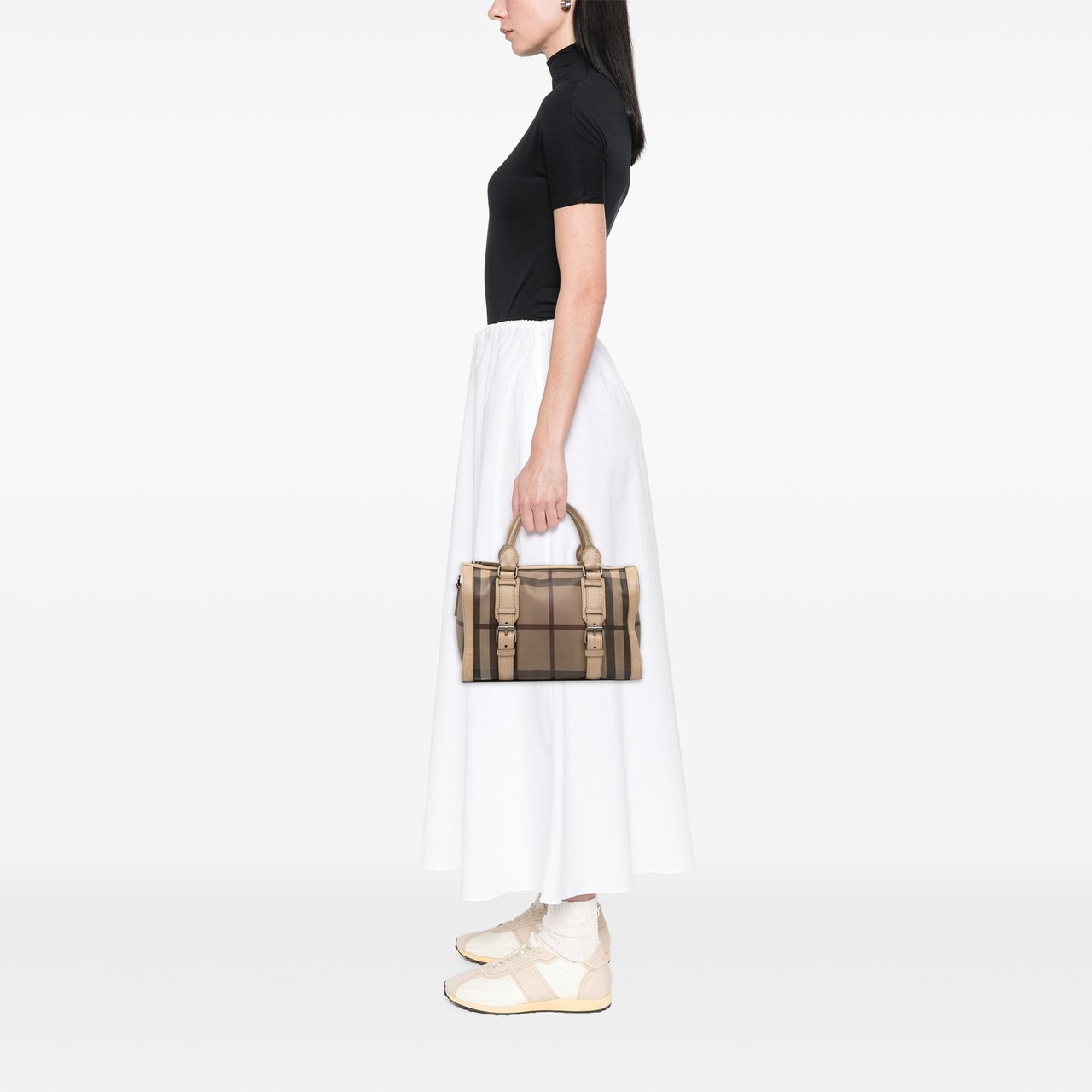 Burberry Smoke Check Coated Canvas Chester Boston Bag Bruin