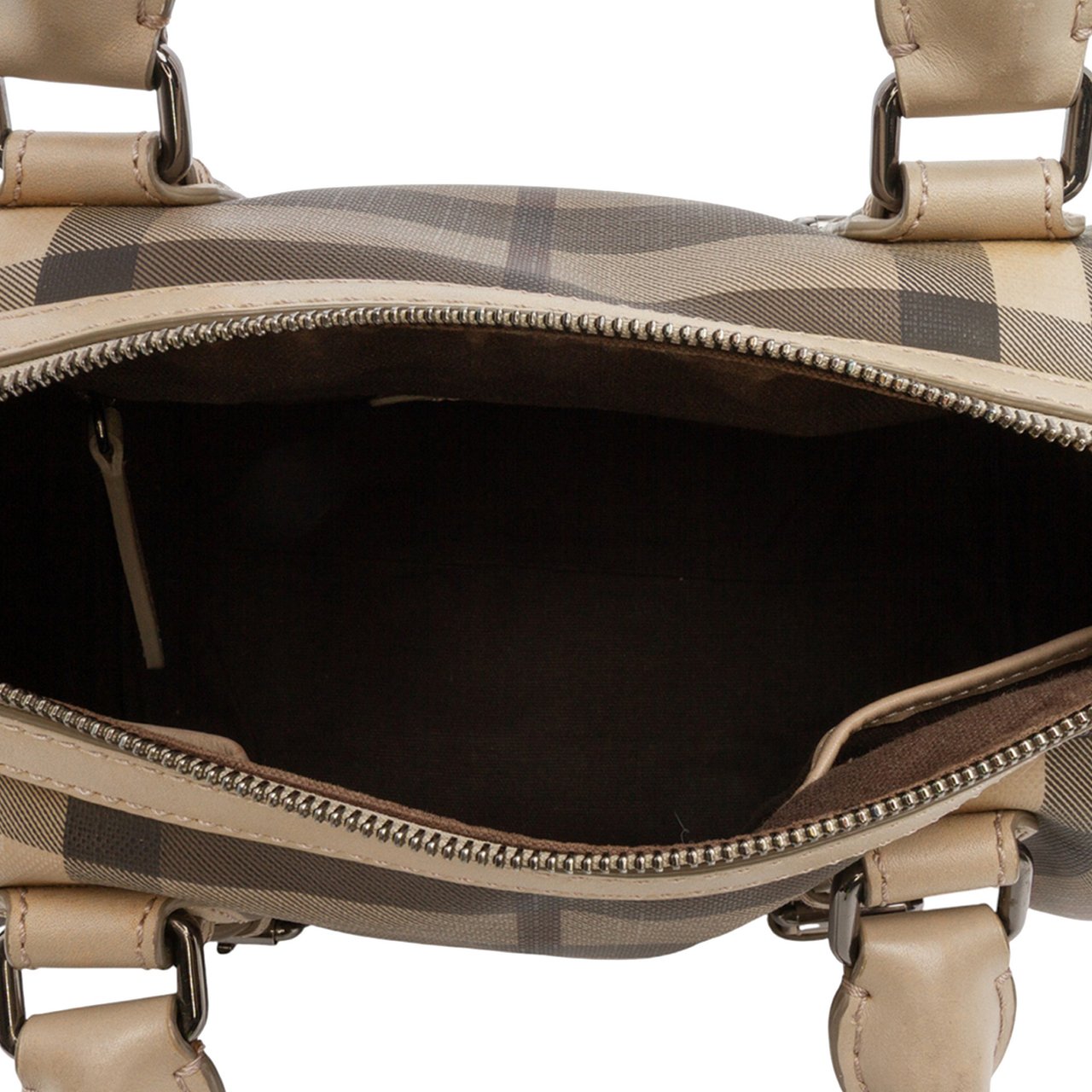 Burberry Smoke Check Coated Canvas Chester Boston Bag Bruin